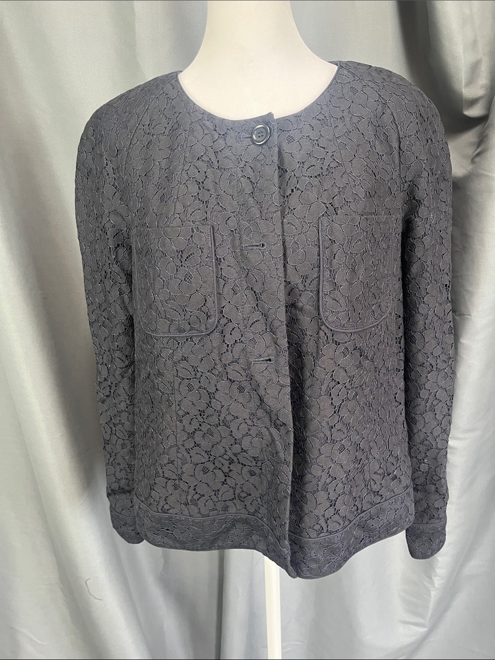 Talbots Black Lace Overlay Crewneck Jacket